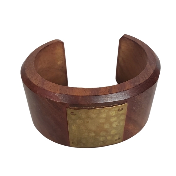 VTG Wood cuff bracelet with Hammered Copper accent - Picture 1 of 14